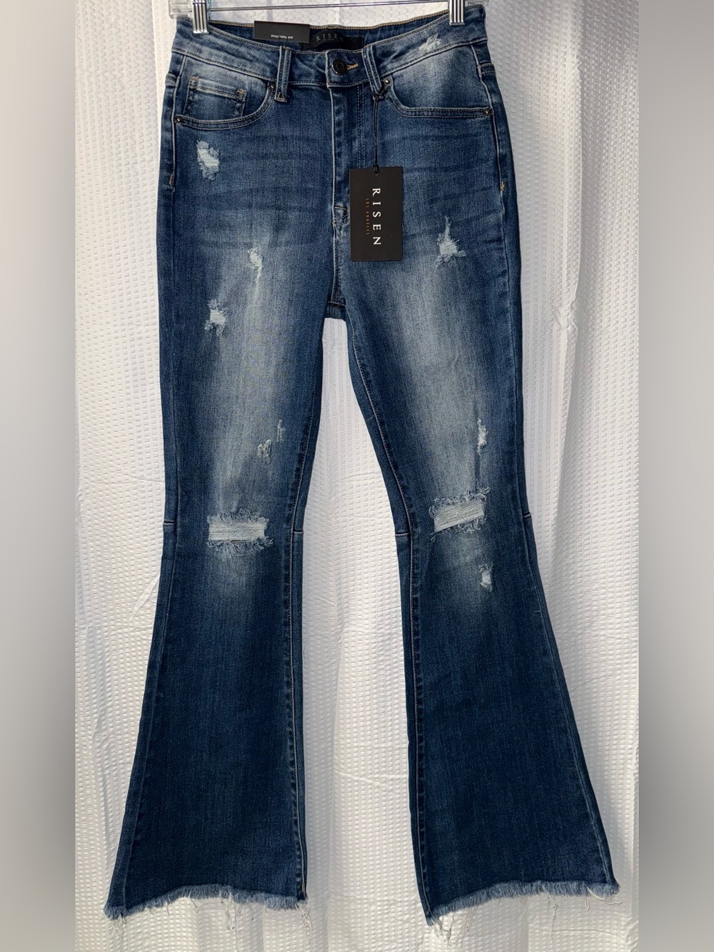 NWT RISEN Full Size High Rise Distressed Raw Hem Flare Jeans Size 27